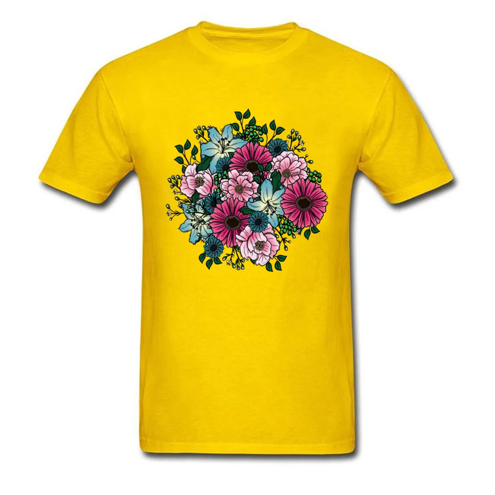 Bouquet Round Collar Tshirts Labor Day Tops Shirts Short Sleeve On Sale 100% Cotton Slim Fit T Shirt Printing Male Bouquet yellow