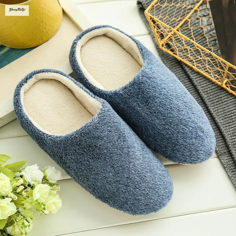 

Men's Slippers Indoor Home Warm Plush Soft Fur Slipper Anti-slip Rubber Winter Floor Bedroom Casual Shoes Fashion Walking Loafer