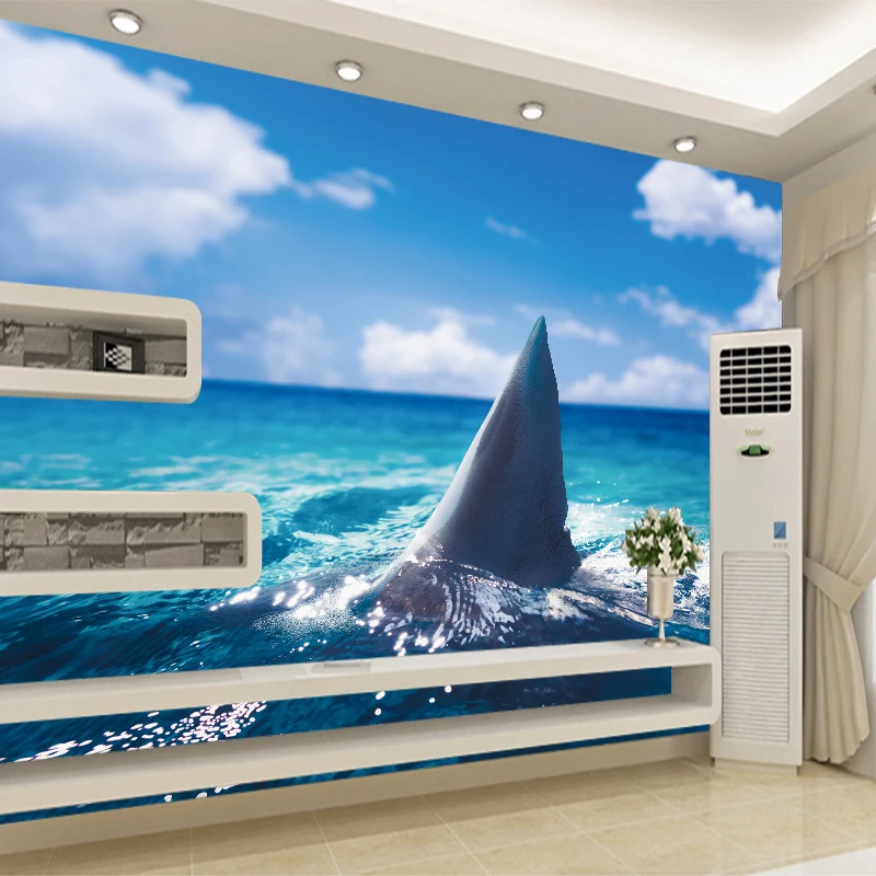 Новинка 3D настенная Картина на холсте заказ наклейка стену в виде акулы