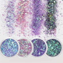 1Jar Holographic Glitter Powder 0.2~1mm Laser Nail Art Dust Pigment Sequins Nail Flakes Glitters DIY Nail Manicure UV Gel Polish 1g box laser silver holographic shiny powder magic mirror powder nail glitters nail art sequins chrome pigment nail polish dust