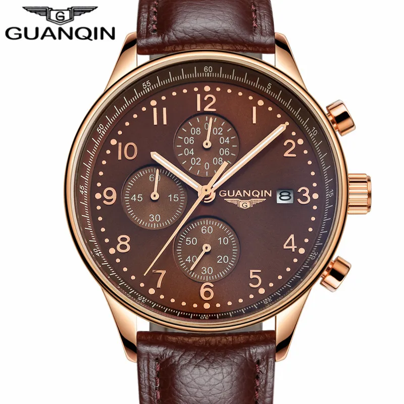 Mens Watches Top Brand Luxury GUANQIN Chronograph Luminous Analog Clock
