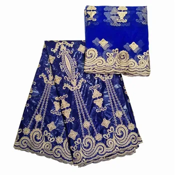 

India bazin riche brocade 2019 royal bule jacquard brocade fabric latest cotton embroidered lace with beads 5+2yards/lot KY
