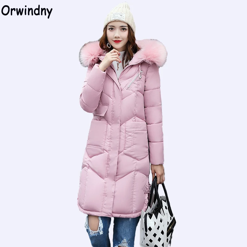 Orwindny 2018 New Arrival Pink Winter Jacket Women Fur Collar Hooded ...