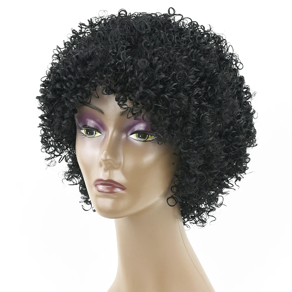 Soowee Keriting Keriting Pendek Sintetis Wig Rambut Hitam Wanita