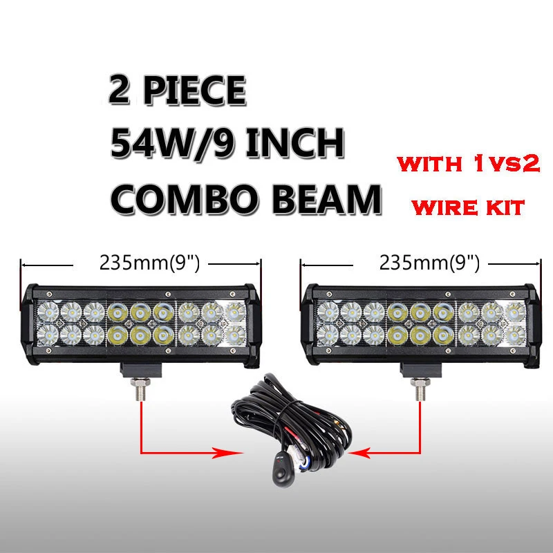 4, 7, 9, 12, 17, 20 дюймов, светодиодный двухрядный светодиодный светильник для внедорожников, светодиодный светильник с комбинированным пучком, противотуманный светильник, 12 В, 24 В, светодиодный светильник для мотоцикла - Цвет: 2pcs 9inch with wire