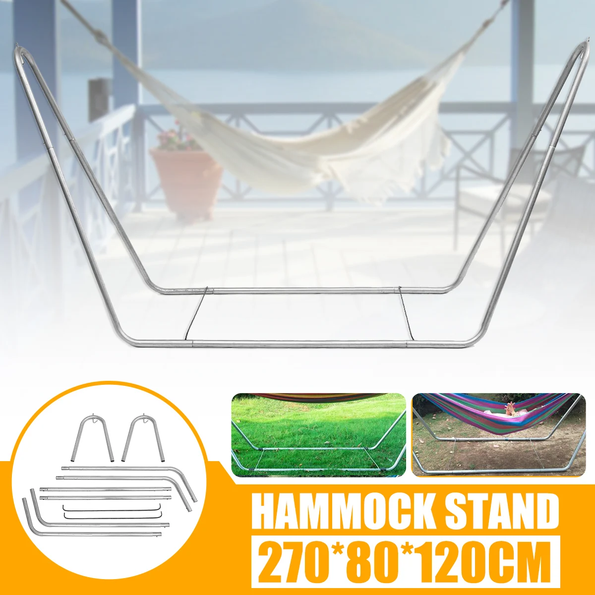 Double Hammock Steel frame Stand Garden Camping Outdoor Patio Swing Chair Bed Hammock Metal Frame Stand Only 270*80*120cm