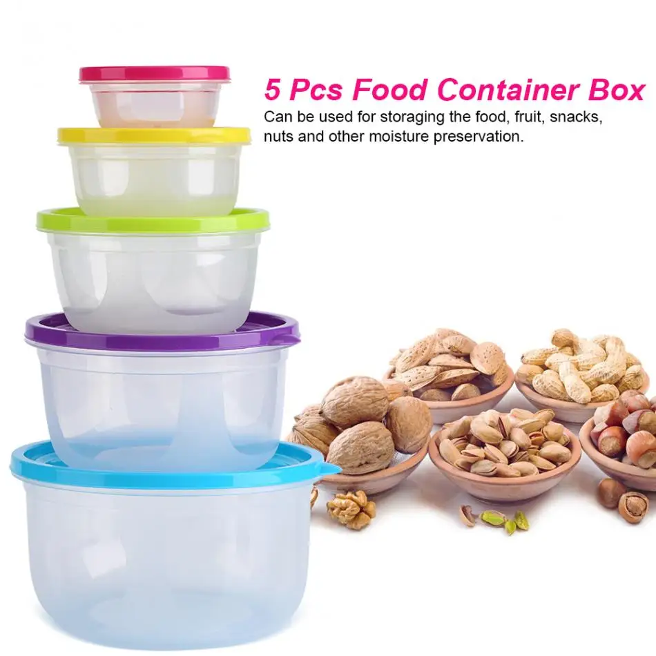 5 Pcs Kitchen Food Container Box Save Space Plastic Fresh Keeping