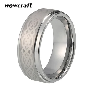 

8mm Laser Engraved Tungsten Wedding Ring For Men Women with Stepped Edges