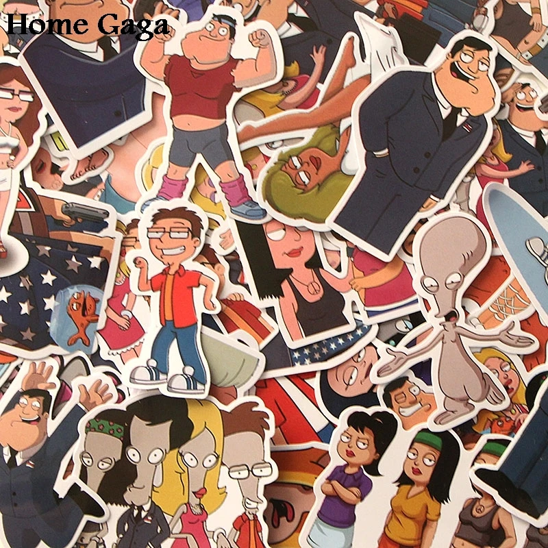 

10sets/lot Homegaga 55pcs American Dad cartoon diy 90s Art print notebook phone laptop bicycle scrapbooking decals sticker D1769