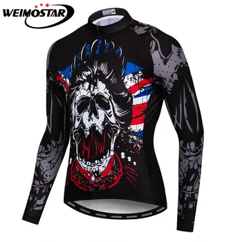 

New Cycling Clothing Long Sleeve Cycling Jersey Men Mountain MTB Shirt Top Bike Clothes Breathable Bicycle Sportswear Fire Skull