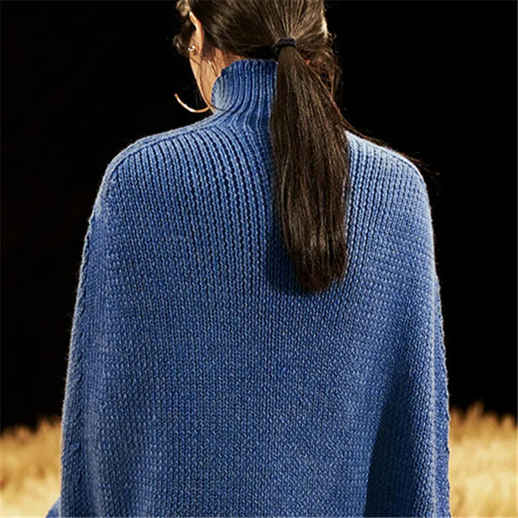 Новое поступление 100% ручная работа из чистой шерсти вязаная Водолазка женская уличная свободная открытая кромка свитер один и более размер