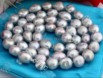

Free Shipping>>Exquisite 25" 13mm baroque gray freshwater pearl necklace