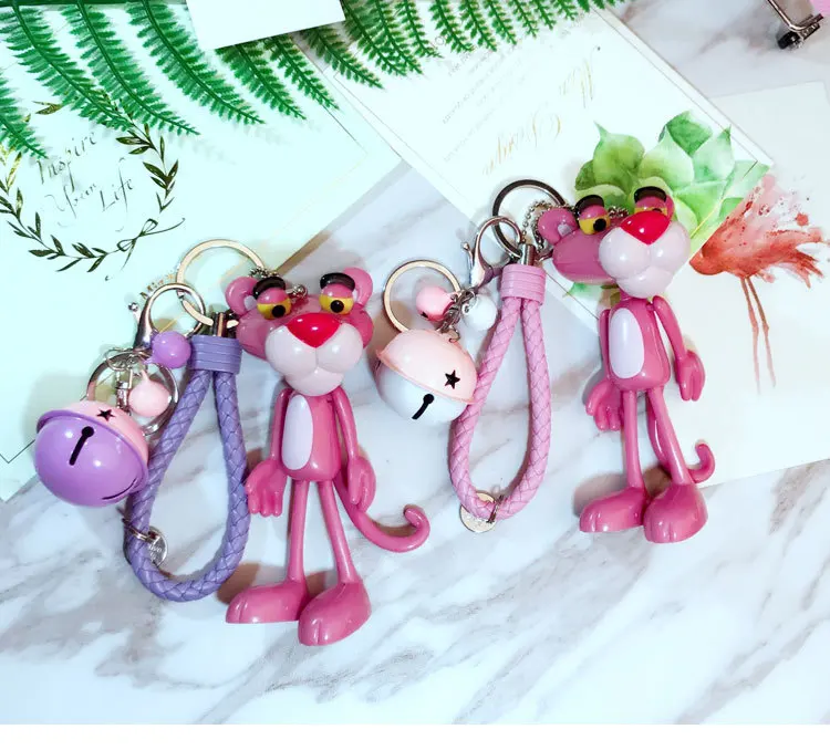 Милый аниме мультфильм розовый леопард колокольчик брелок для ключей мех кролика мяч пушистый брелок для женщин держатель Шарм сумка кошелек ключи цепи
