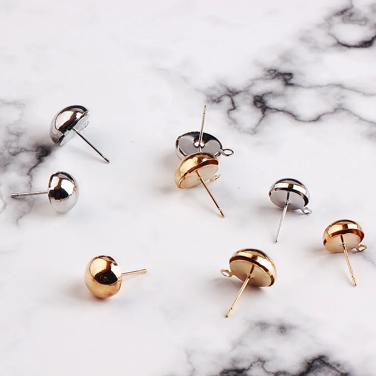 

Diy handmade jewelry manufacturing ear stud material, round head can hang pendants, copper K gold, white K