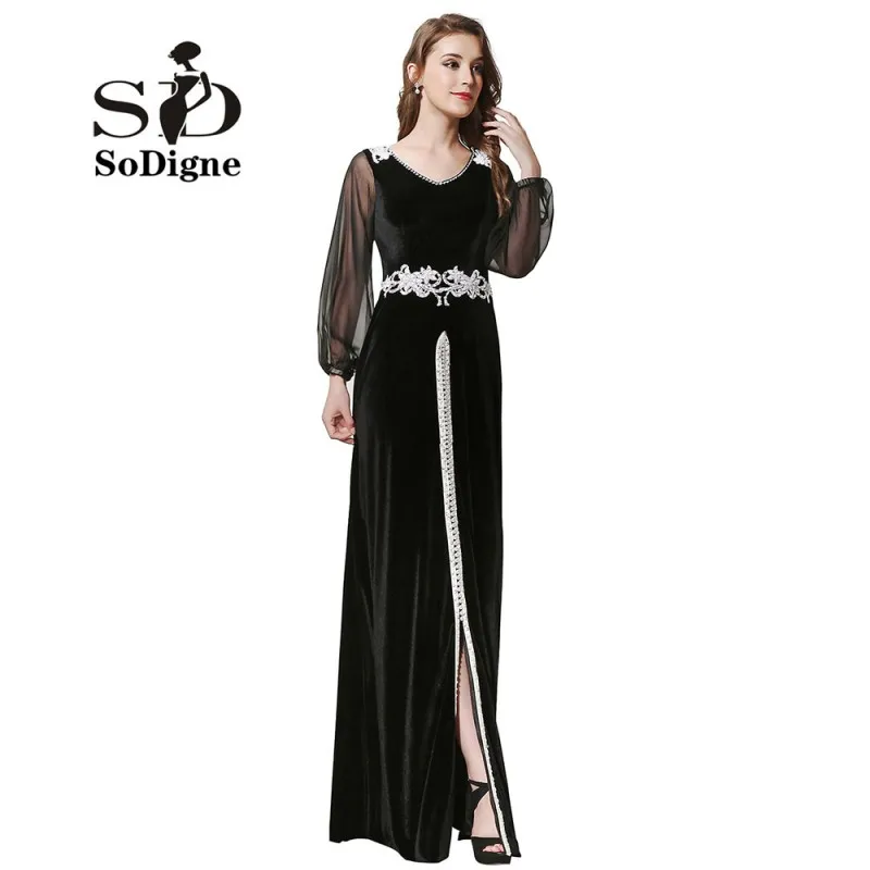Вечернее платье 2018 sodigne арабский Стиль халат De Soiree с длинным рукавом сексуальный
