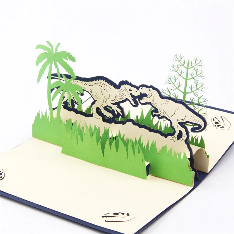  3D Laser Cut Handmade Cartoon Jurassic Period Dinosaur Paper Invitation Greeting Cards PostCard Chi - 32791872548