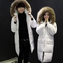 Мужская и женская зимняя Толстая куртка на утином пуху с меховым воротником, парка с длинным рукавом, повседневное пальто с капюшоном, одноцветное зимнее пальто, парки