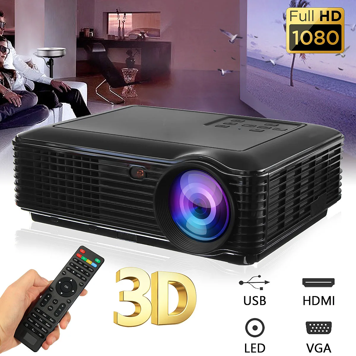

SV-228 1080P LED Mini Portable Projector 1280x800 HDMI USB AV SD 330 Lumens Digital HD Home Theater Projector