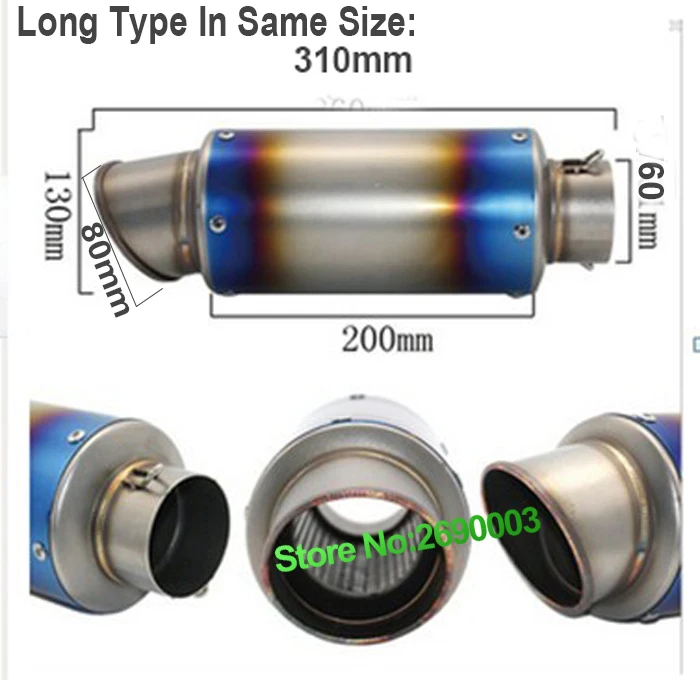 Universal Inlet ID 51/60mm escape de la motocicleta para gran boca oblicua coche deportivo silenciador escape amortiguador con GP etiqueta