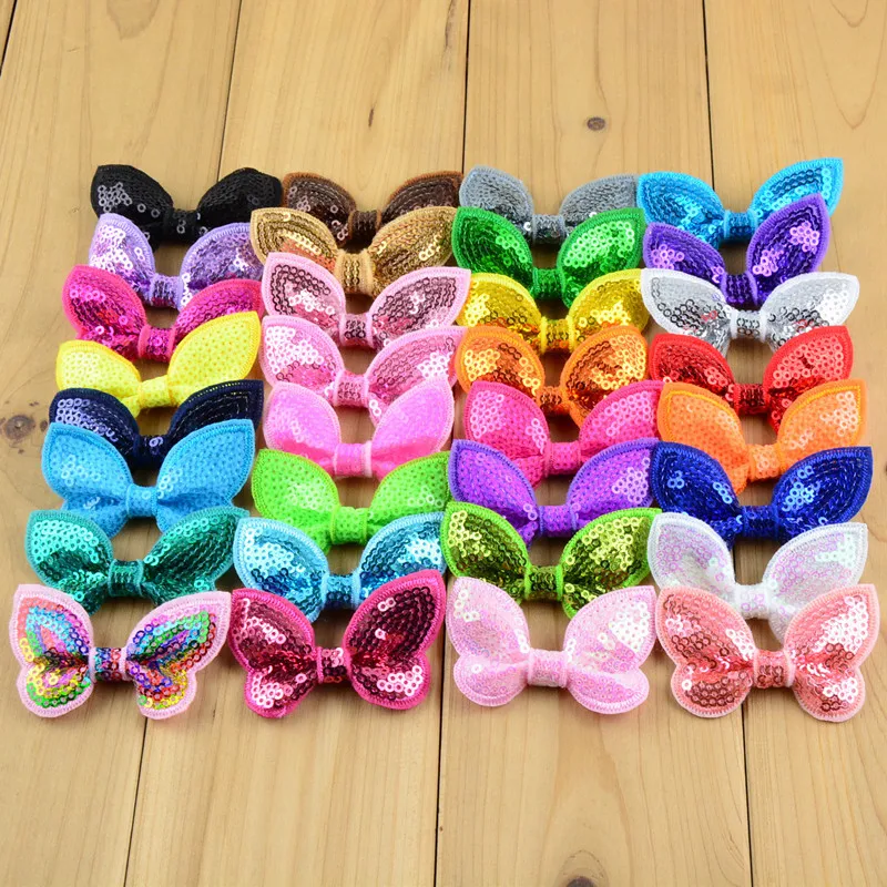 

40pcs/lot 32 Color U Pick 2.36 Inch Glitter Butterfly Sequin Bow Knot Applique Boutique Hair Accessories DIY Sewing Craft Bow05