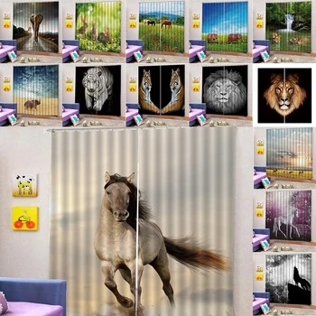

2 Panels Room Darkening Blackout Curtains, 3D Effect Print Animals Curtain Living Room Bedroom Window Drapes Home Decor