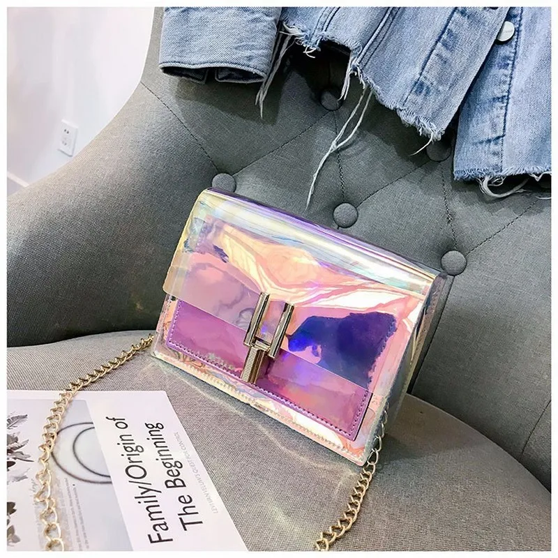 

Chain Small Crossbody Bags for Women 2019 New Transparent Laser Messenger Shoulder Bag Women PVC Small Flap Bag Woman Fashion