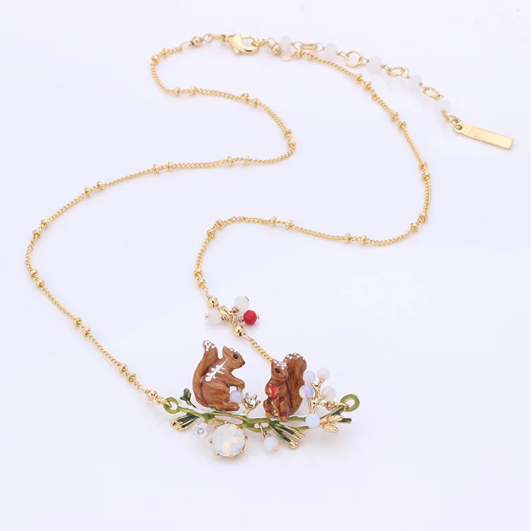 

French Dyxytwe Lovely Animal squirrel necklace Mushrooms pine nuts snow Necklace Jewelry Sets For Women