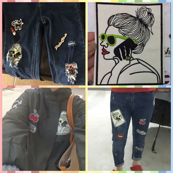 Cool girl with glasses BAM Lipstick Iron On Cloth Patches 3pcs - 4