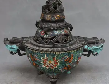 

Old Cloisonne Enamel Bronze Dynasty Dragon Dragons Animal Incense Burner Censer