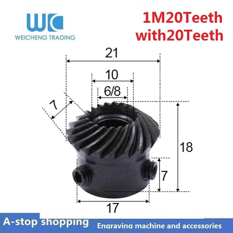 

2pc 1:1 Bevel Gear 1 Modulus 20 Teeth Inner Hole 6/8mm 90 Degree Drive Commutation carbon Steel Gears