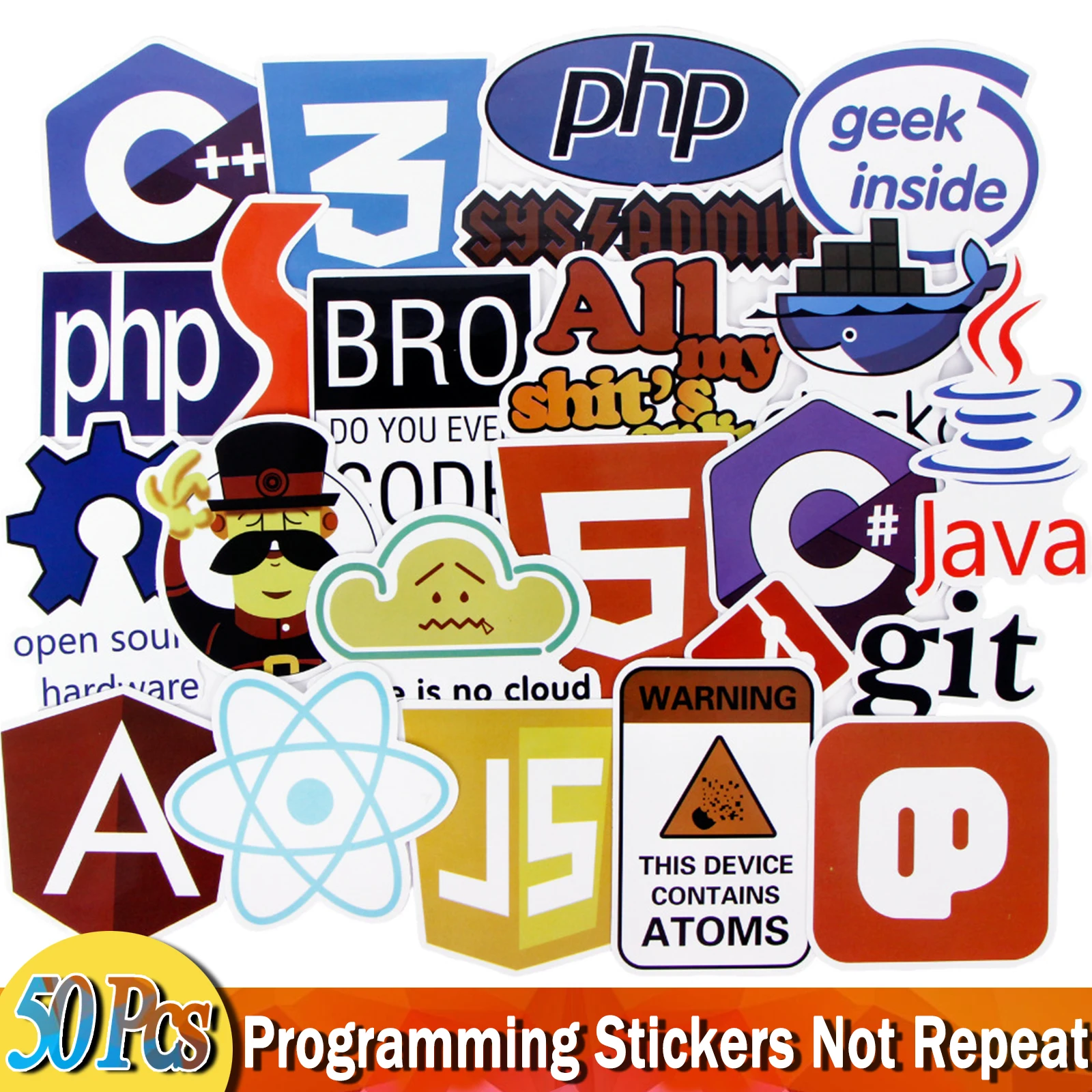 Программируемые языковые наклейки 50 шт. Интернет Java C ++ JS PHP Html наклейка