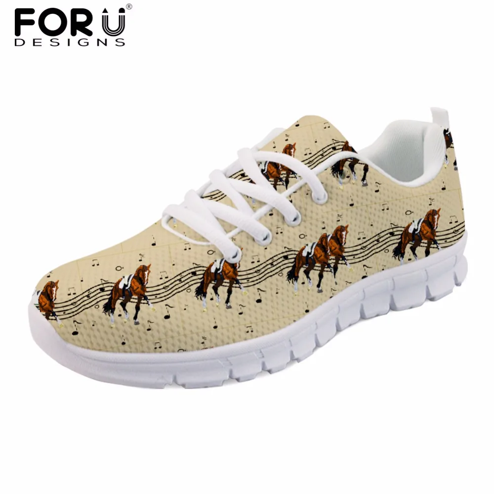 

FORUDESIGNS Crazy Horse with Music Note Print Women's Sneakers Casual Flats Ladies Comfortable Walking Shoes Woman Zapatos Mujer
