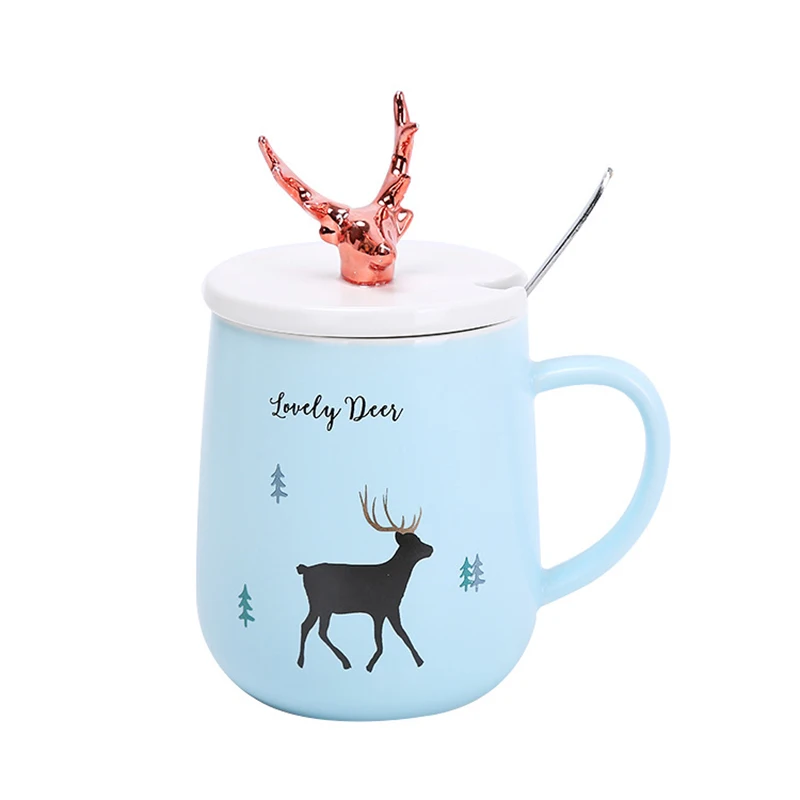 Керамическая кружка и ложка Tazas Рождественская чашка чайная с рисунком оленя