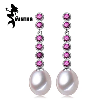

MINTHA Ruby earring fashion jewelry,Pearl long earrings for women,Bohemia pearl Jewelry 925 sterling silver drop earrings