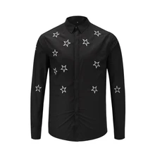 Новые модные мужские рубашки, умная рубашка с вышивкой звезд, черный и белый цвет, покрытая пуговицей от M до XXXL