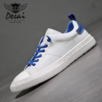 

2019 Men's Summer Autumn Genuine Leather Small White Shoes Breathable Casual Shoes Fashion Youth Sneakes Shoes Men Zapatos