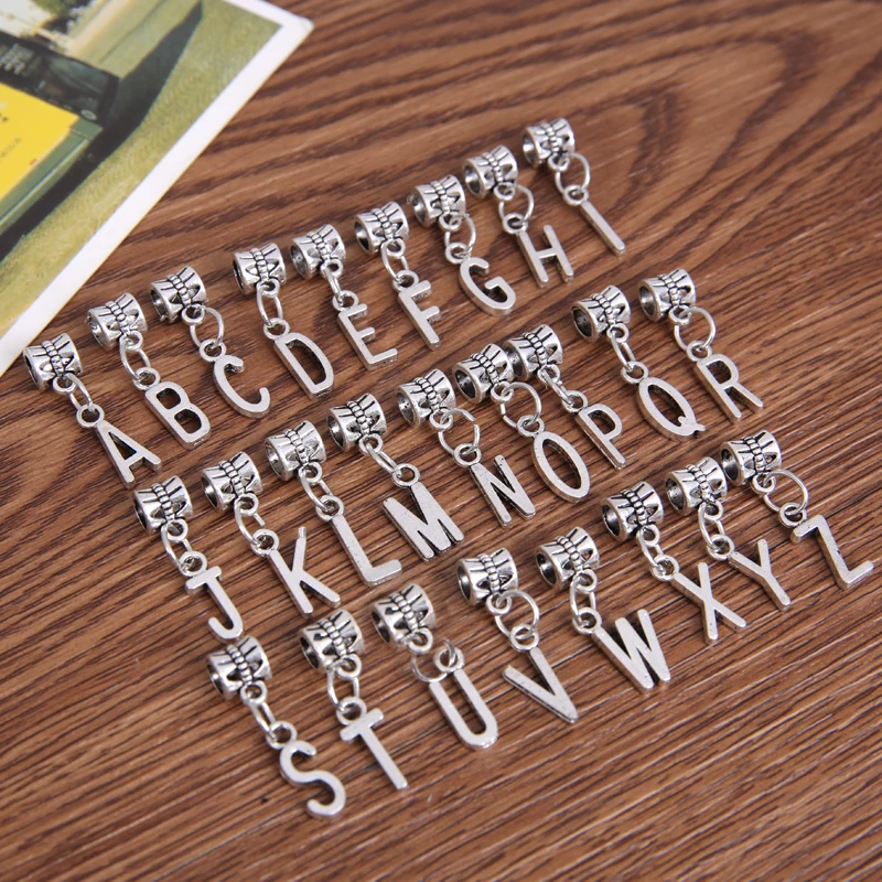 26 шт. подвески бусины в виде букв алфавита|charms silver plated|metal charmsmixed metal charms |