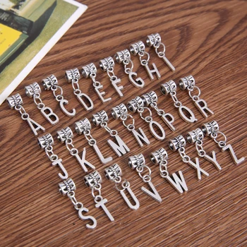 

New 26pcs mixed metal charms silver plated letter alphabet big hole bead pendants fits European bracelets jewelry hand made 2801