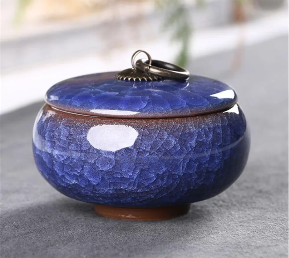 Китайский ретро ледяная трещина, керамический оловянный маленький резервуар для хранения порошка, антикварная красочная чайная банка, чайная посуда, набор аксессуаров - Цвет: Blue