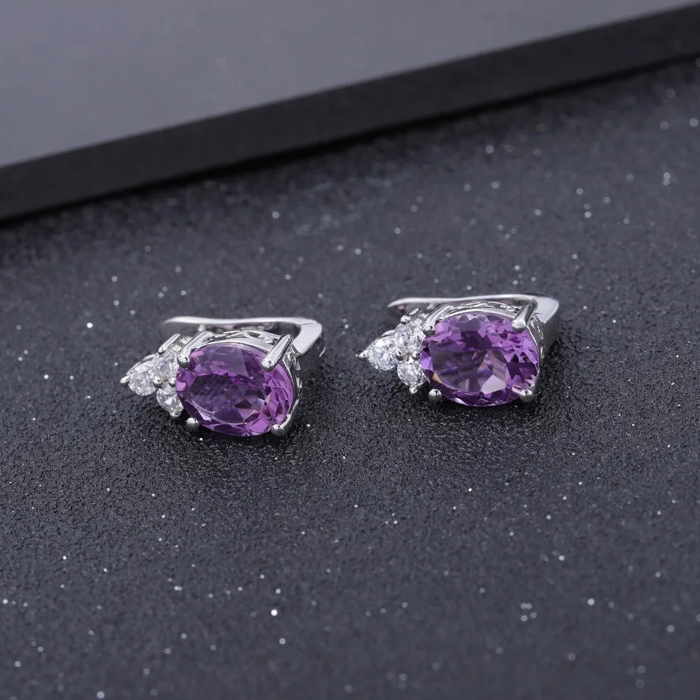 Серьги гвоздики женские из серебра 925 пробы с натуральным аметистом