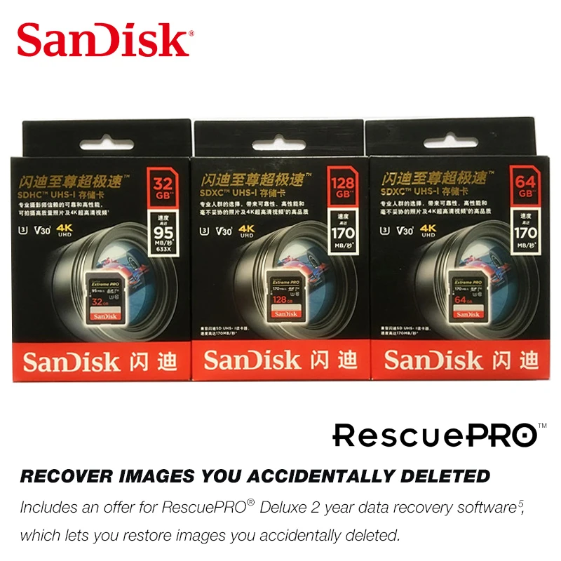 Двойной Флеш-накопитель SanDisk Extreme PRO sd карты 128 ГБ 256 SDXH до 170 МБ/с. скорость чтения cartao de memoria 64 ГБ 32 ГБ оперативной памяти, 16 Гб встроенной памяти, до 95 МБ/с. скорость чтения