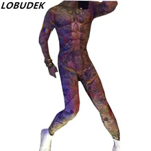 Мужской костюм DS для танцев на шесте, индивидуальная Руна, комбинезон-татуировка, трико, эластичный комбинезон, ночной клуб, певец, DJ, боди для выступлений