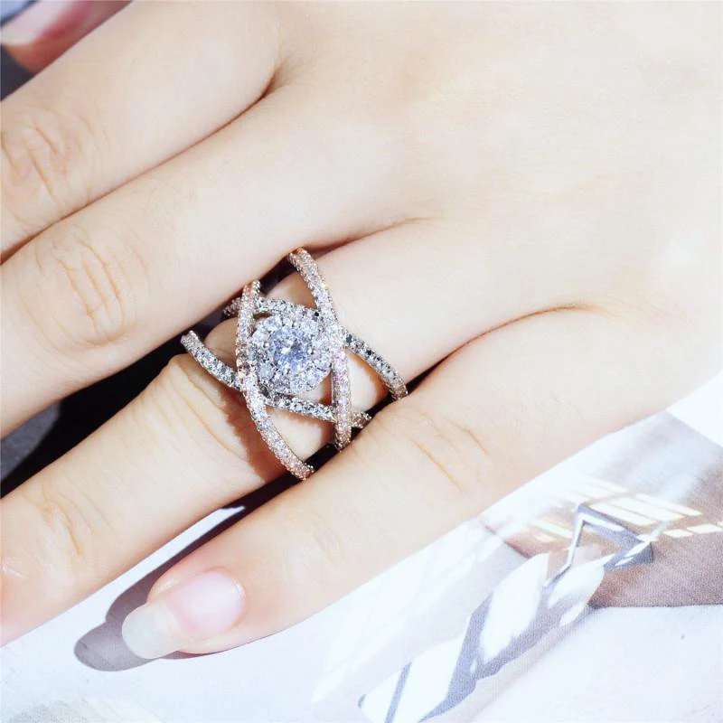 

ZHIXUN New Trendy White Stone Ring Cross Sliver/Rose Gold Ring For Women Wedding/Engagement/Party/Birthday Jewelry Ring A4Q807