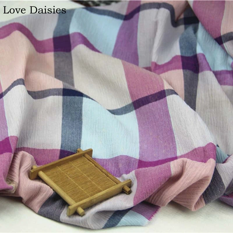 Хлопок креп черный фиолетовый большая решетка клетчатая ткань для лета ручная работа одежда платье рубашка блузка Топ Платье декоративная ткань