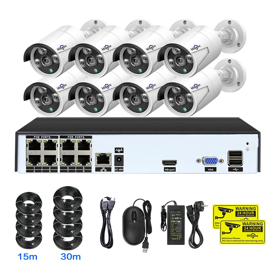 Hiseeu HD 8CH 2MP NVR 1080P POE CCTV камера система Комплект наружная Водонепроницаемая ip-камера POE Домашняя безопасность комплект видеонаблюдения