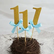 10 шт./компл. наклейки с флагами для малышей 1 год Цифровой Золотой Серебряный Синий Розовый с лентой бант торт украшение полезный фестиваль DIY инструмент