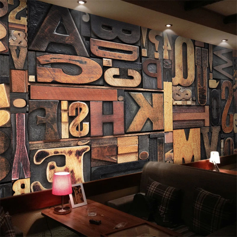 

3D m letter nostalgic retro British prime European discount KTV bar large mural wallpaper wallpaper adhesive