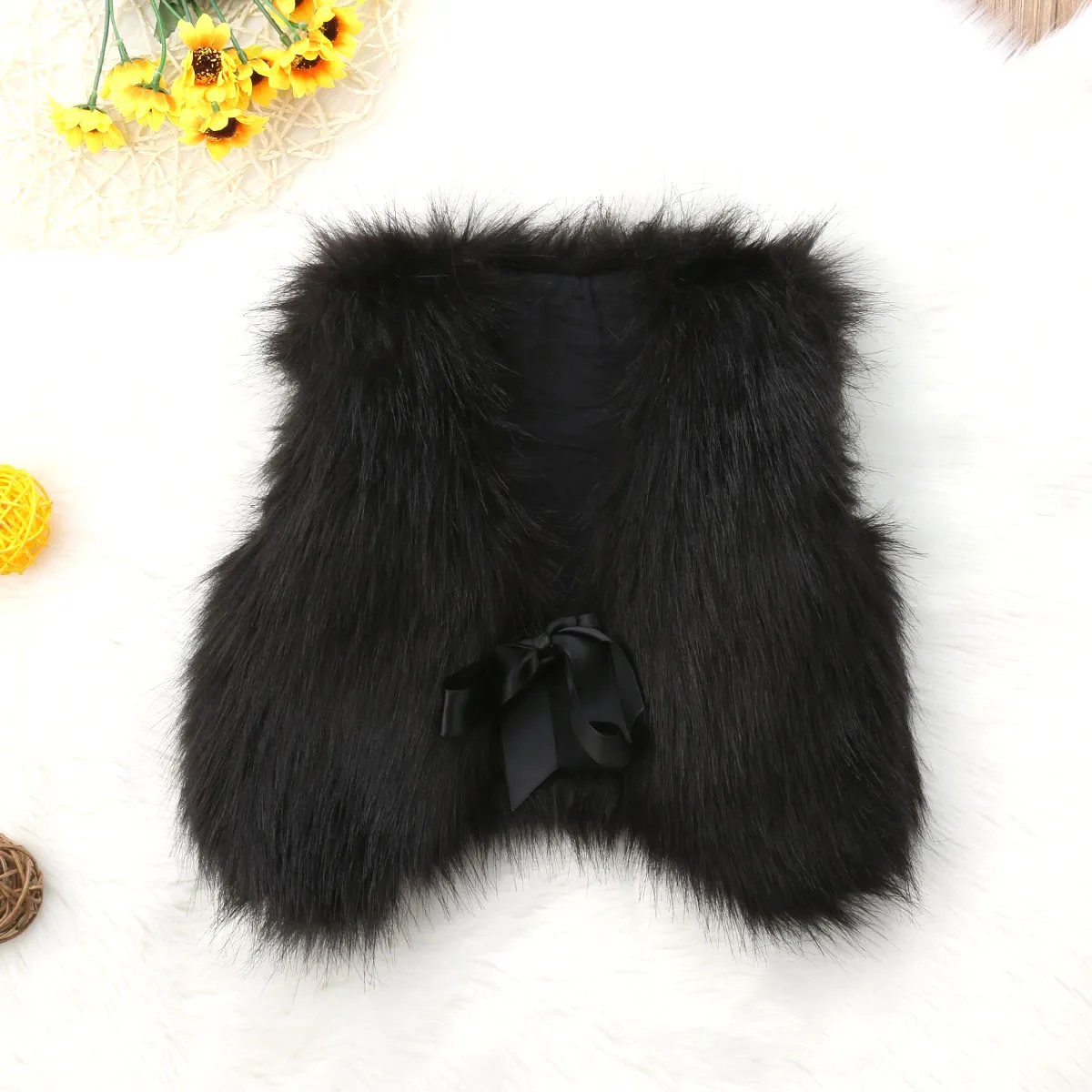6 Colors New Toddler Baby Girls Kids Winter Faux Fur Vest Waistcoat Sleeveless Solid Bowknot Belt Warm Coat Outwear Jacket