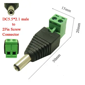 

50pcs free shipping DC 5.5*2.1 to block screw terminal DC male Plug DC Connector Plug to Screw Terminal
