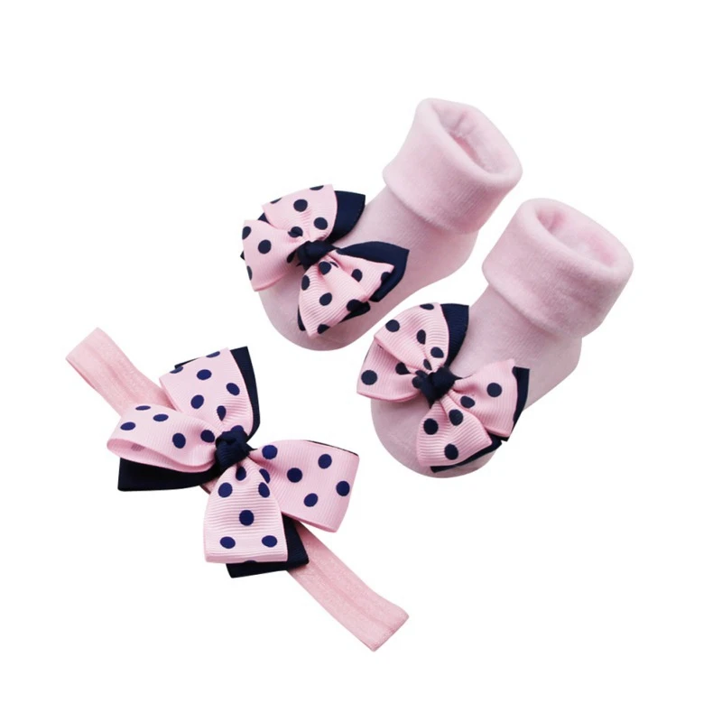 

2pcs set Baby Girls Socks + Bow knot Hairband Children Hair Wear Hair Accessories Infant Newborn Baby Cotton Socks 0-1Years